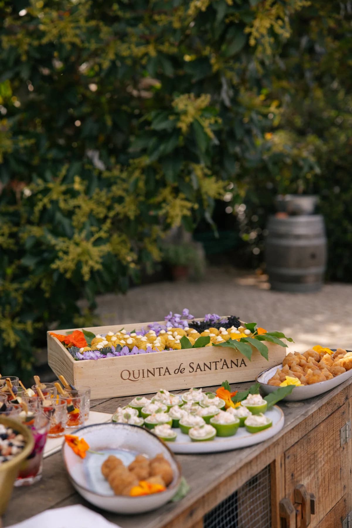 A spread of colourful canapés at the outdoor reception