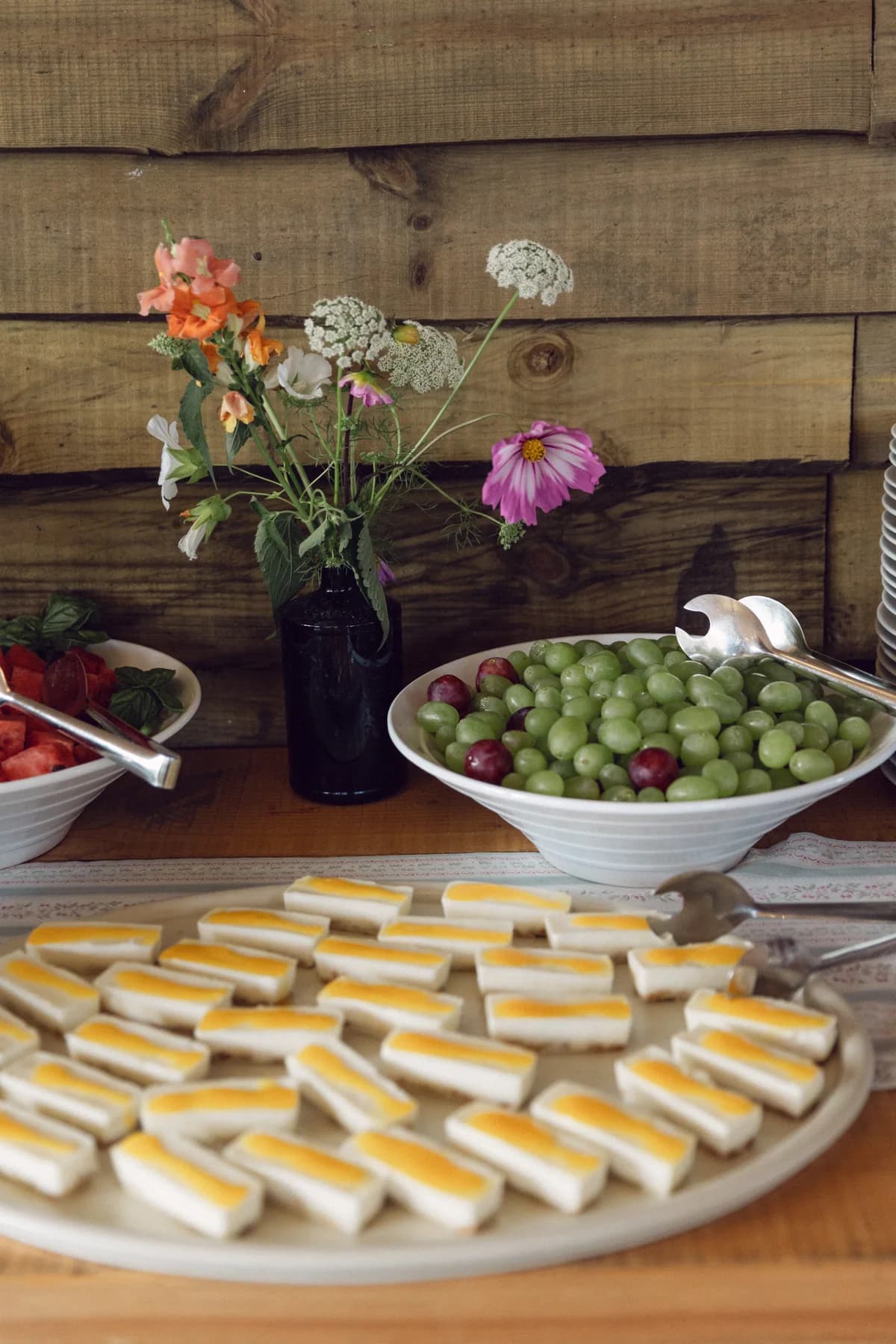 Dessert slices and fruit on the welcome dinner buffet