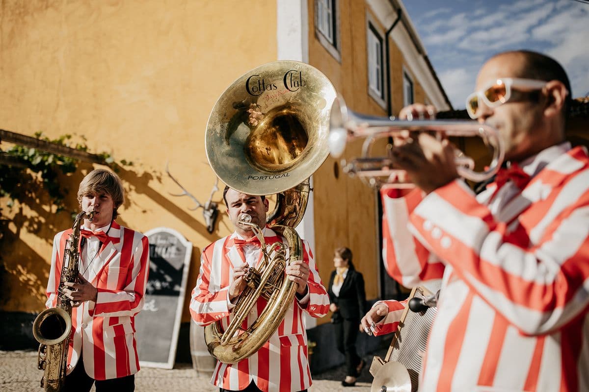 A live brass band performing in the Quinta's courtyard