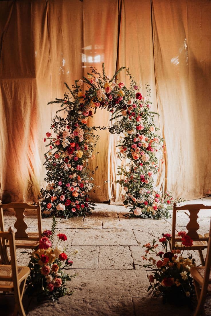 Floral arrangement on wine barrel in the cellar