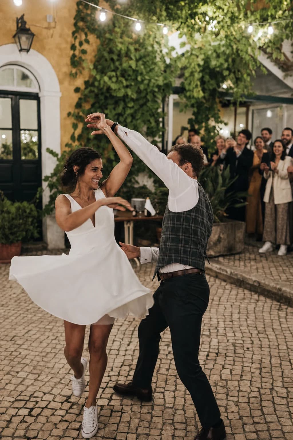 First dance under string lights