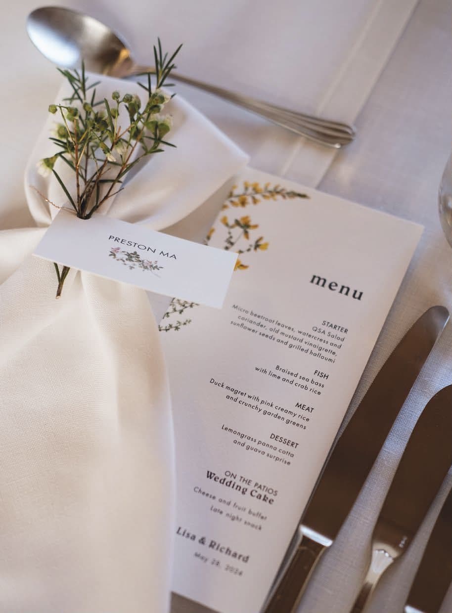 Printed menu card on a place setting