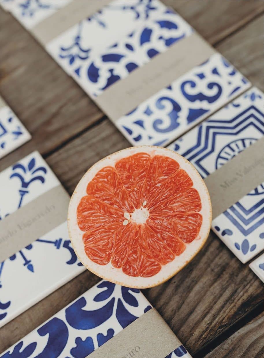 Hand-painted ceramic tile place card
